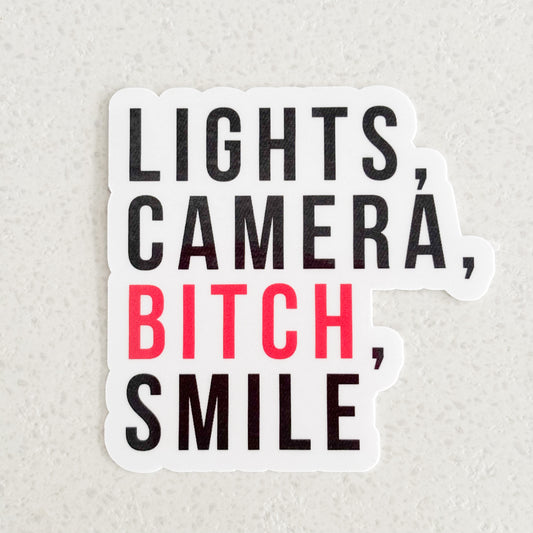 Lights, Camera, Bitch, Smile - 2.5" x 2.5" vinyl sticker